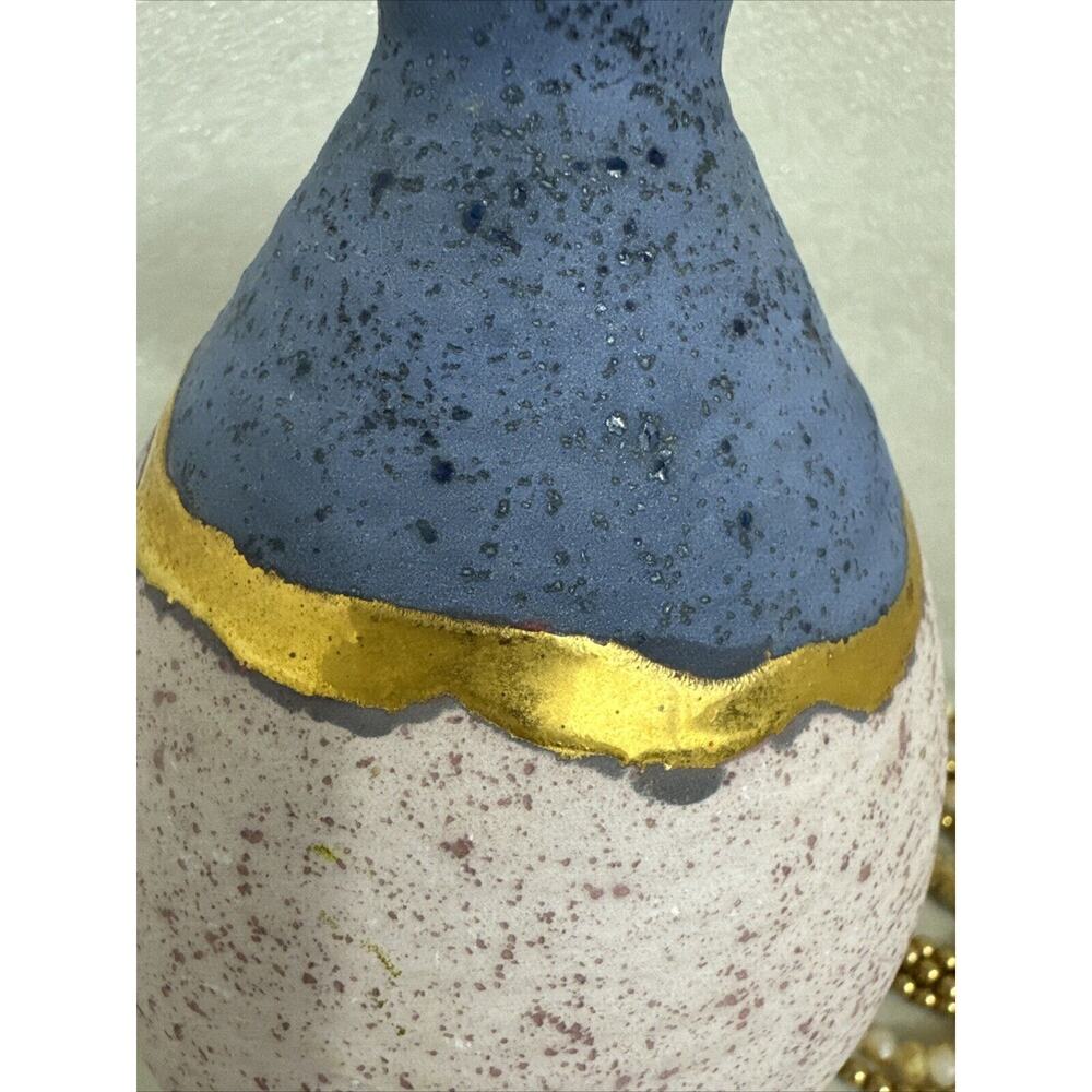Studio Art Pottery vase MD Signed Mid Century Heavy Blue Pink Gold Strip - Picture 13 of 15